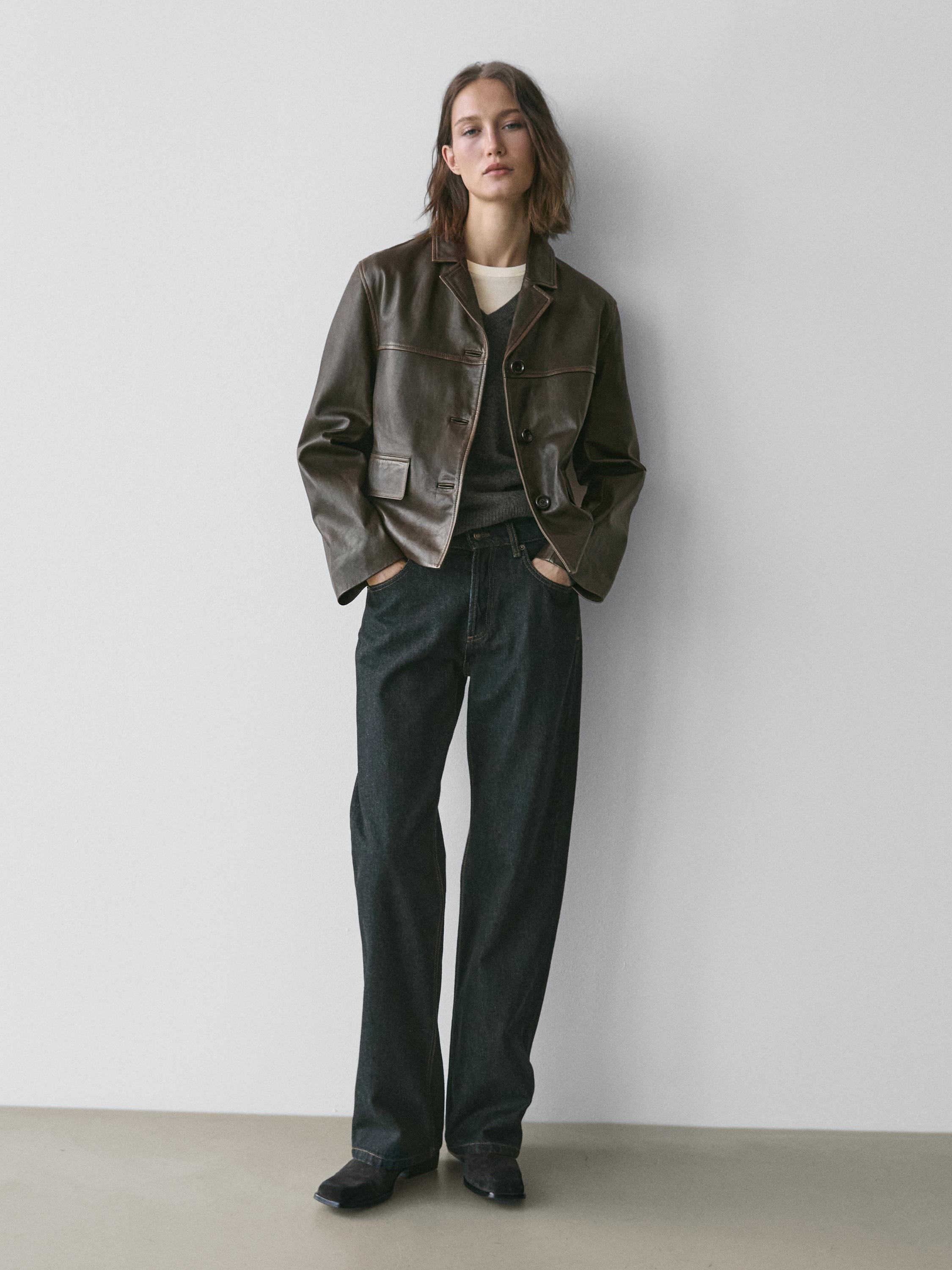 Veste à rabat en cuir nappa